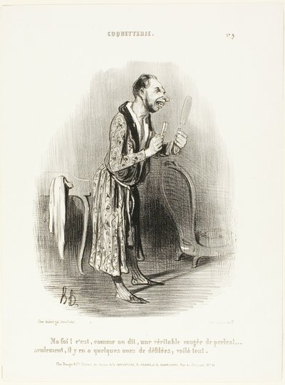 "No...jak se říká, jako pravá šňůra perel, .... jen některé z nich se rozpletly, to je vše!," talíř 9 z Coquetterie od Honoré Victorin Daumier