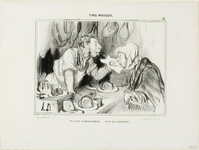 "Než si koupíte zboží, očicháte ho...", deska 32 z knihy Types Parisiens od Honoré Victorin Daumier
