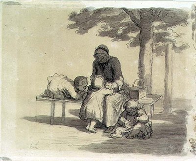 Babička (šedá barva a pero a inkoust na papíře) od Honoré Daumier