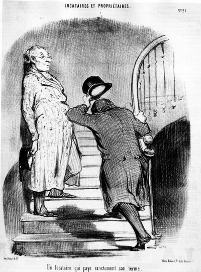 Nájemník, který platí přesně svůj termín, převzato z „“ Tenants et Owners“, kreslený seriál od Honore Daumier (1808-1879). "Serenáda" od Honoré Daumier