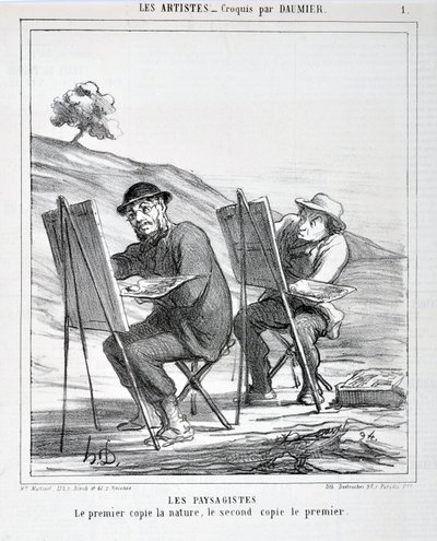 Dílo Honore Daumiera (1808-1879). Charivari pochází z roku 1865: Série LES ARTISTS Les paysagistes. "První kopíruje přírodu, druhé kopíruje první" MUSEE DES BEAUTS ARTS - PALAIS LONGCHAMP, MARSEILLE od Honoré Daumier