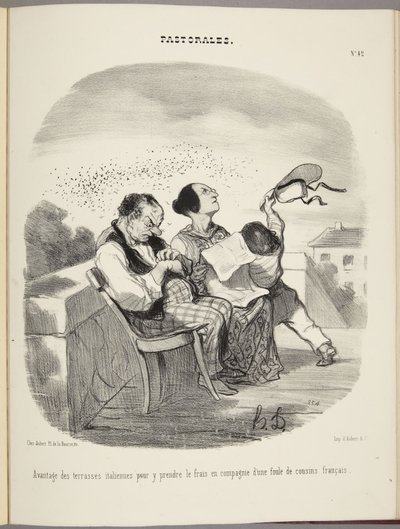 Výhoda italských teras pro osvěžení ve společnosti davu francouzských bratranců od Honoré Daumier