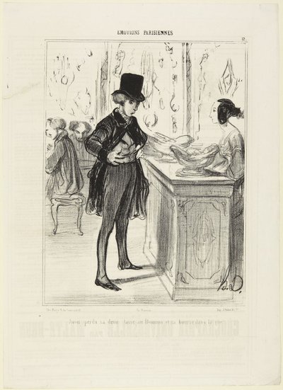 Ztratit půl šálku při dominu a peněženku na ulici, číslo 12 ze série Émotions Parisiennes z Le Charivari od Honoré Daumier