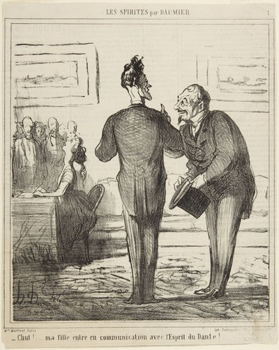 Pššt...! Má dcera navazuje spojení s duchem Danta!, číslo 1 ze série Spiritisté z Le Charivari od Honoré Daumier