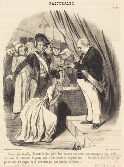 Jak je na vesnici ctnost nejvíce potlučená krupobitím... od Honoré Daumier