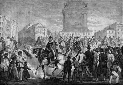 Přehlídka spahis alžírské koloniální armády v ulicích Paříže (průchod na náměstí Place de la Bastille) od Honoré Daumier