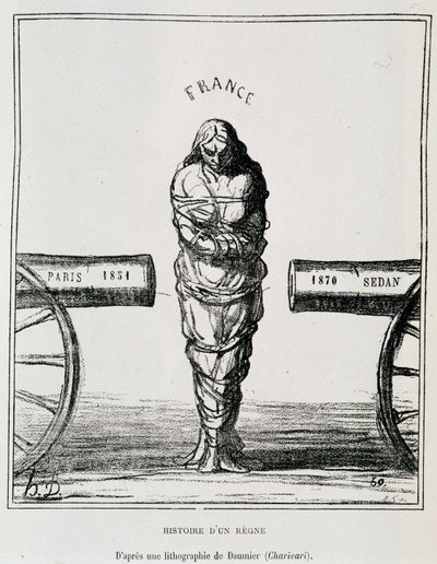 Historie Regne: Francie v klešťovém hnutí mezi Paříží 1851 a Sedanem 1870 - litografie Honore Daumiera publikovaná v „“Le Charivari“, sd. kolem roku 1871 od Honoré Daumier