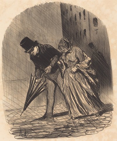 Nevýhoda příliš složitého deštníku s pružinami od Honoré Daumier
