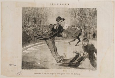 Na velkém jezírku v Tuilerijských zahradách je těžké se předvádět. od Honoré Daumier