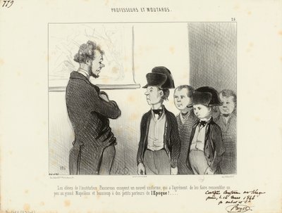 Učitelé a spratci. Žáci instituce Pascareau zkoušejí novou uniformu... 25. od Honoré Daumier