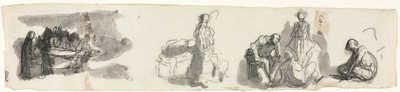 List studií se skupinou čtyř postav vpravo (recto) od Honoré Daumier