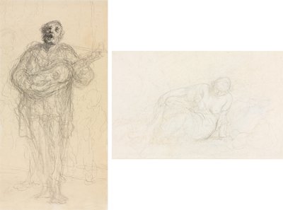 Zpívající kytarista (recto); Ležící žena opřená o paži (verze) od Honoré Daumier