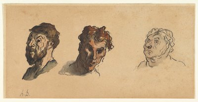 Drei männliche Köpfe od Honoré Daumier