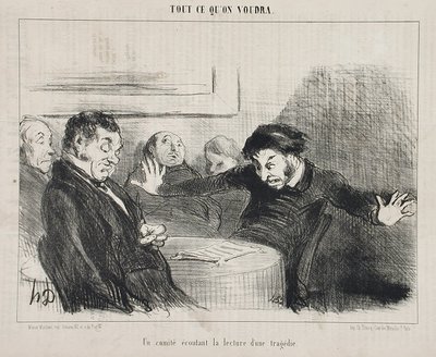 Komise poslouchající čtení tragédie od Honoré Daumier