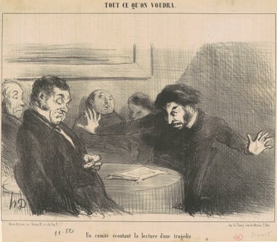 Výbor poslouchající čtení tragédie od Honoré Daumier