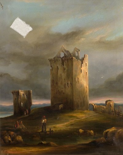 Ruiny hradu Broughty na Tay při pohledu na východ, kolem roku 1846 (olej na plátně) od Horace G. Fenwick
