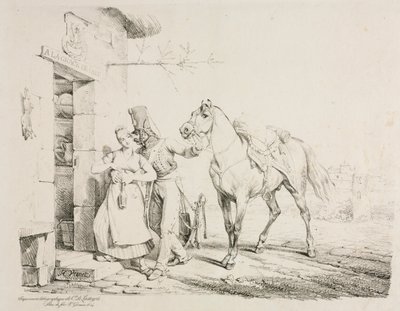Husar objímající služebníka od Emile Jean Horace Vernet
