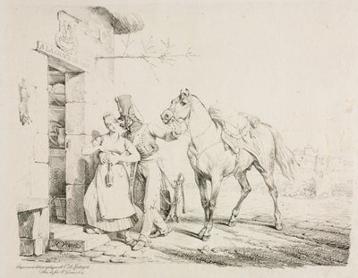 Husar objímající služebníka. od Emile Jean Horace Vernet
