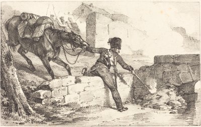 Dělostřelec zapalující minu od Emile Jean Horace Vernet