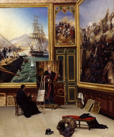 Bratr Philippe kopírující portrét markýze de Fontanes ve Versailleském muzeu od Emile Jean Horace Vernet