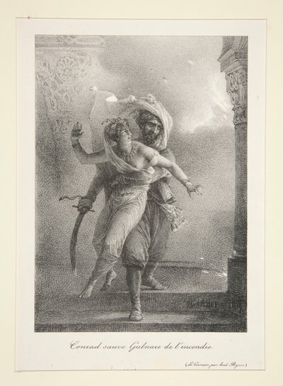 Conrad zachrání Gulnare před l od Emile Jean Horace Vernet