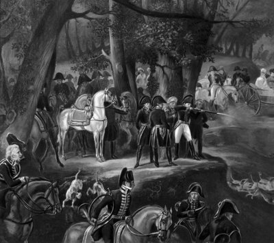 Napoleon I. loví v lese Fontainebleau od Emile Jean Horace Vernet