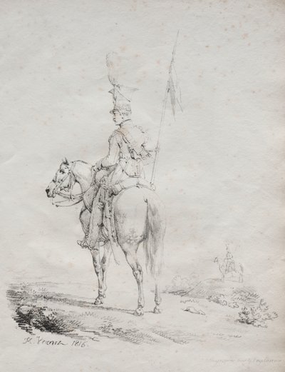 Sbírka litografických esejů: Le Lancier en Vedette od Emile Jean Horace Vernet