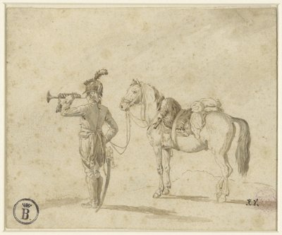 Trumpetista vedle koně od Emile Jean Horace Vernet