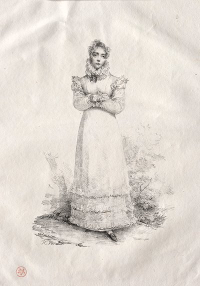 Mladá žena stojící. od Emile Jean Horace Vernet
