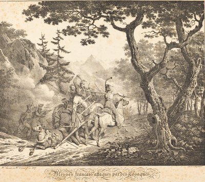 Zraněný Francouz napaden kozákem od Horace Vernet and Hippolyte Lecomte