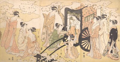Výlet za třešní vznešenou dámou a doprovodem, ca. 1797. od Hosoda Eishi
