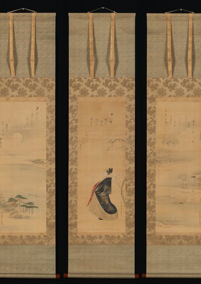 Sníh, měsíc a třešňové květy Yoshiwara ve třech ročních obdobích, počátek 19. století. od Hosoda Eishi