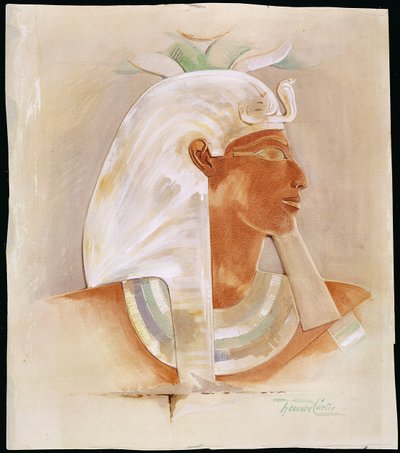 Hlava královny Makare Hatšepsut (asi 1503-1482 př. n. l.) (wc na papíře) od Howard Carter