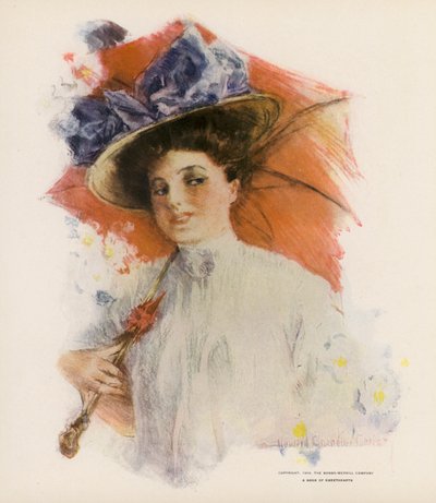 Mladá žena s oranžovým slunečníkem (barevná litografie) od Howard Chandler (after) Christy