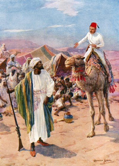 Sám a neozbrojený Gordon vjel do tábora otrokářů (barva litho) od Howard Davie