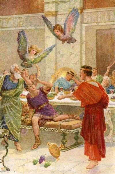 "Dolů sestoupily dvě děsivé příšery, které člověk nikdy neviděl" (barva litho) od Howard Davie