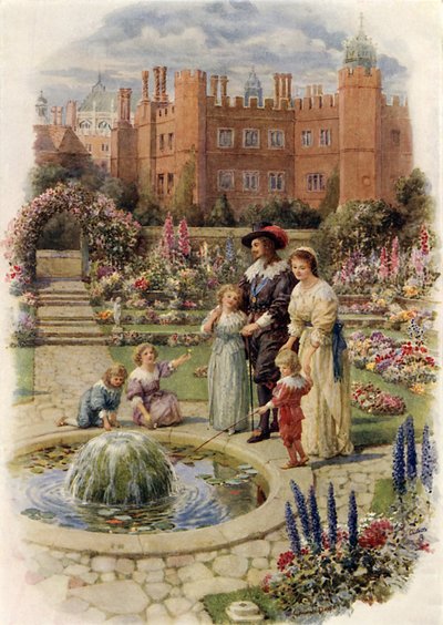 Král Karel I. a královna Henrietta v Hampton Court (barevné lito) od Howard Davie