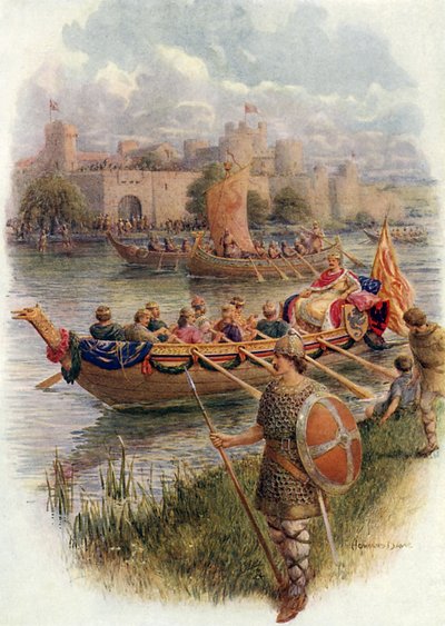 Král Edgar na řece Dee (barva litho) od Howard Davie
