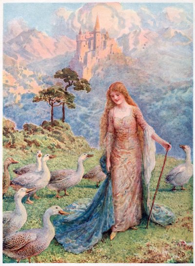 „Ach, jak krásná je naše paní“ z italských pohádek od Lilie E. Romano, vydané nakladatelstvím Raphael Tuck & Sons (barevné lito) od Howard Davie
