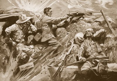 Vojín Cooke pokračuje ve střelbě ze svého kulometu poté, co byl každý člen střeleckého týmu zabit nebo zraněn od Howard K. Elcock