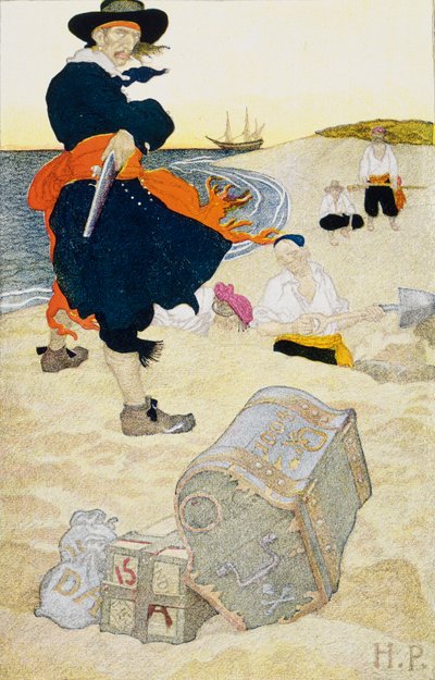 Pohřbený poklad, počátek 20. století (knižní ilustrace) od Howard Pyle