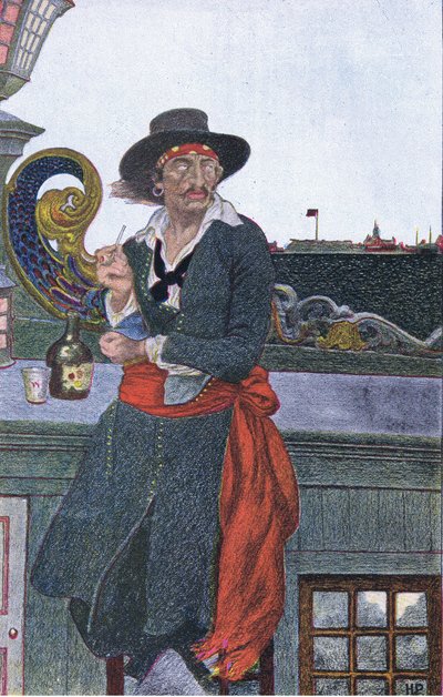 Kidd on the deck of Adventure Galley, z Howarda Pyles Book of Pirates vydané nakladatelstvím Harper & Bros, 1921 od Howard Pyle