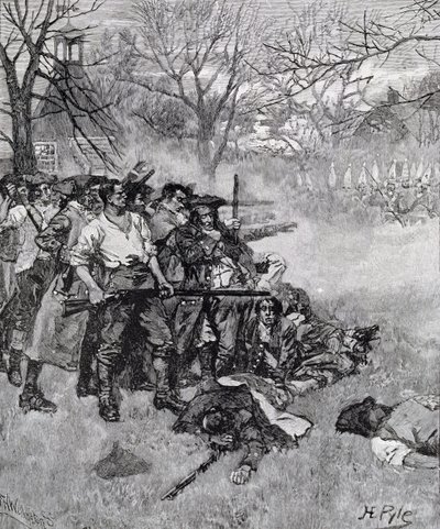 Lexington Green – „Pokud chtějí válku, může to také začít tady“, vyryl F. H. Wellington, z Harper