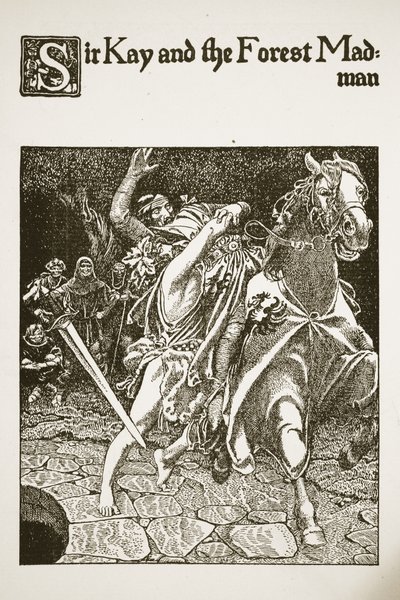Sir Kay a lesní šílenec, ilustrace z „Příběhu šampionů kulatého stolu“ od Howard Pyle