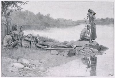 Smrt indiánského náčelníka Alexandra, bratra krále Filipa, ilustrace z „Indiánské cesty“ od Lucy C. Lillie, hospoda. v Harper