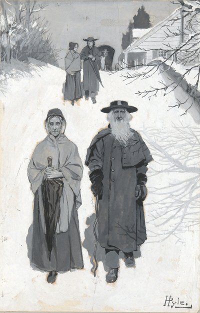 The Dunkers - Going to Meeting, kresba ilustrace publikovaná v Harperu od Howard Pyle
