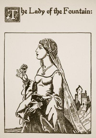 Dáma z fontány, ilustrace z Příběhu sira Launcelota a jeho společníků, 1907 od Howard Pyle