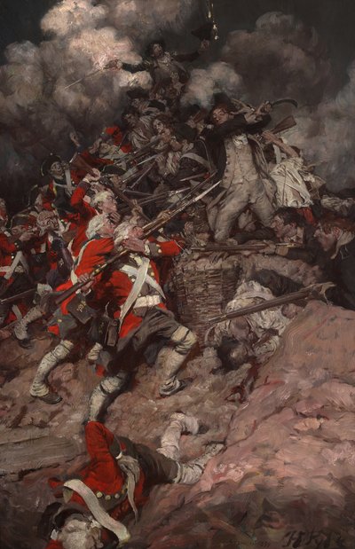 Vyškrábali se na římsu a přes hřeben se vrhli na Brity. od Howard Pyle