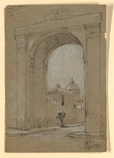 Kresba, Městská brána v Mexiku., 1888 od Howard Russell Butler