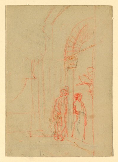 Kresba, skica: U brány, pravděpodobně 1888 od Howard Russell Butler